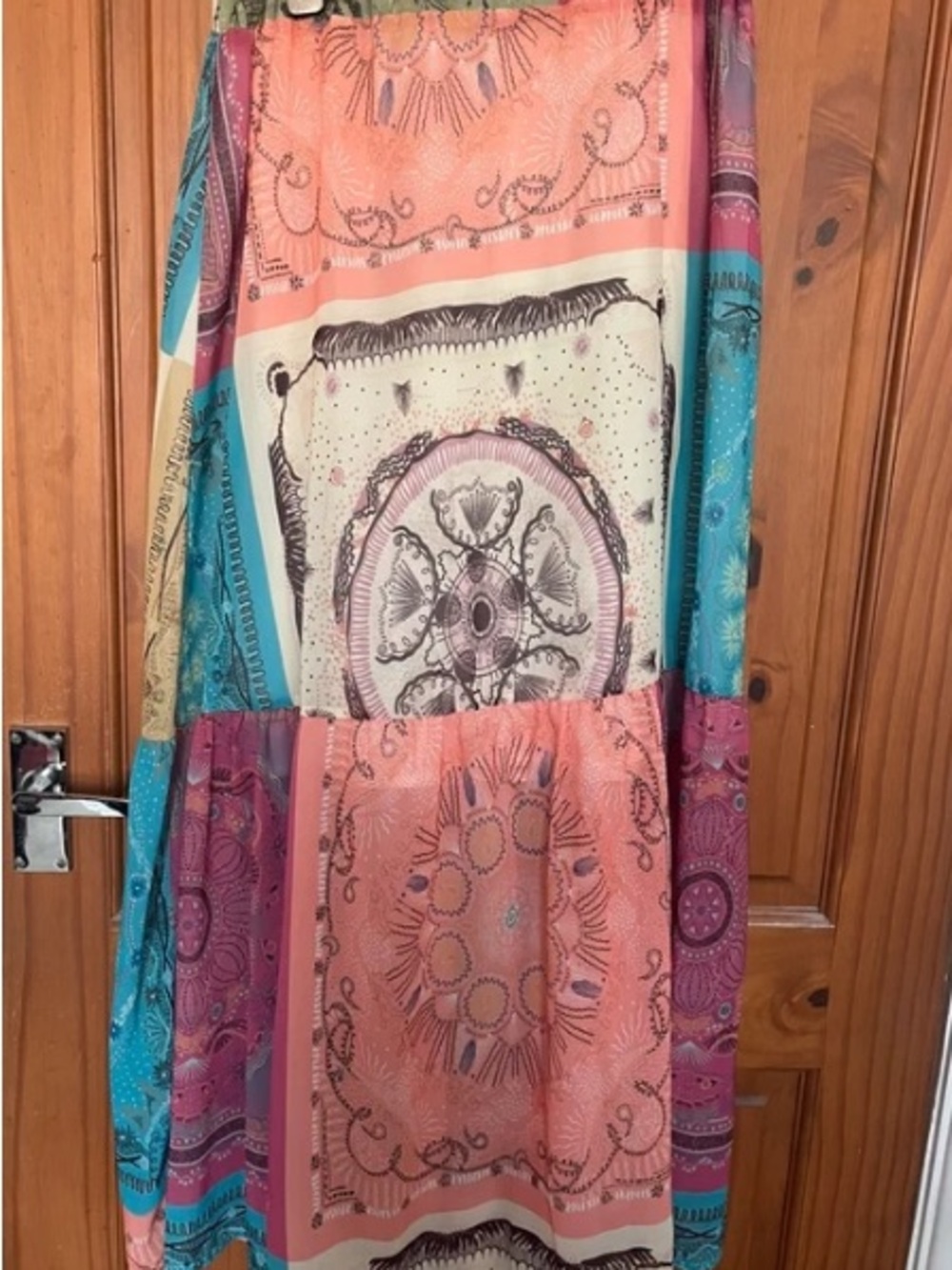 Denim & Blue Boho Patchwork Print Tiered Maxi Skirt - Size Large